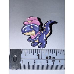Purple dinosaur in pink cowboy hat Pin Brooch